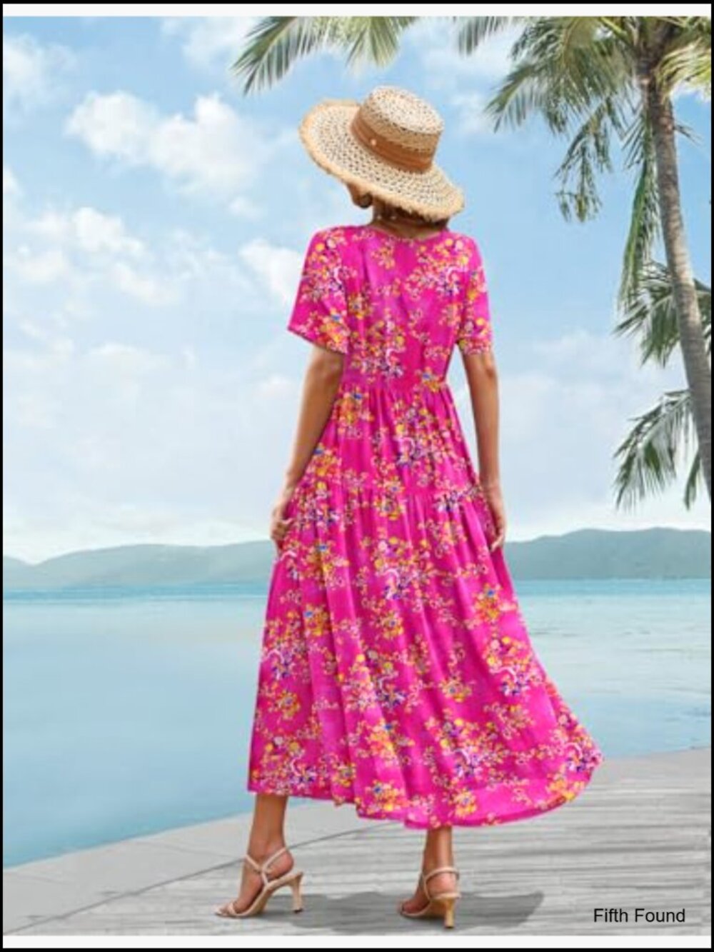 Women's Bohemian Floral Maxi Dress with Pockets Swing Beach Dress - Picture 4 of 7